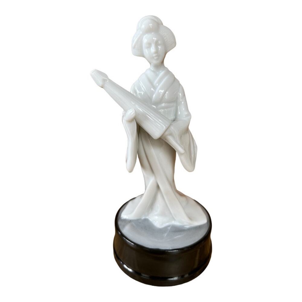 Vintage Rosenthal Netter Made In Japan Porcelain Geisha Music Box White Pristine